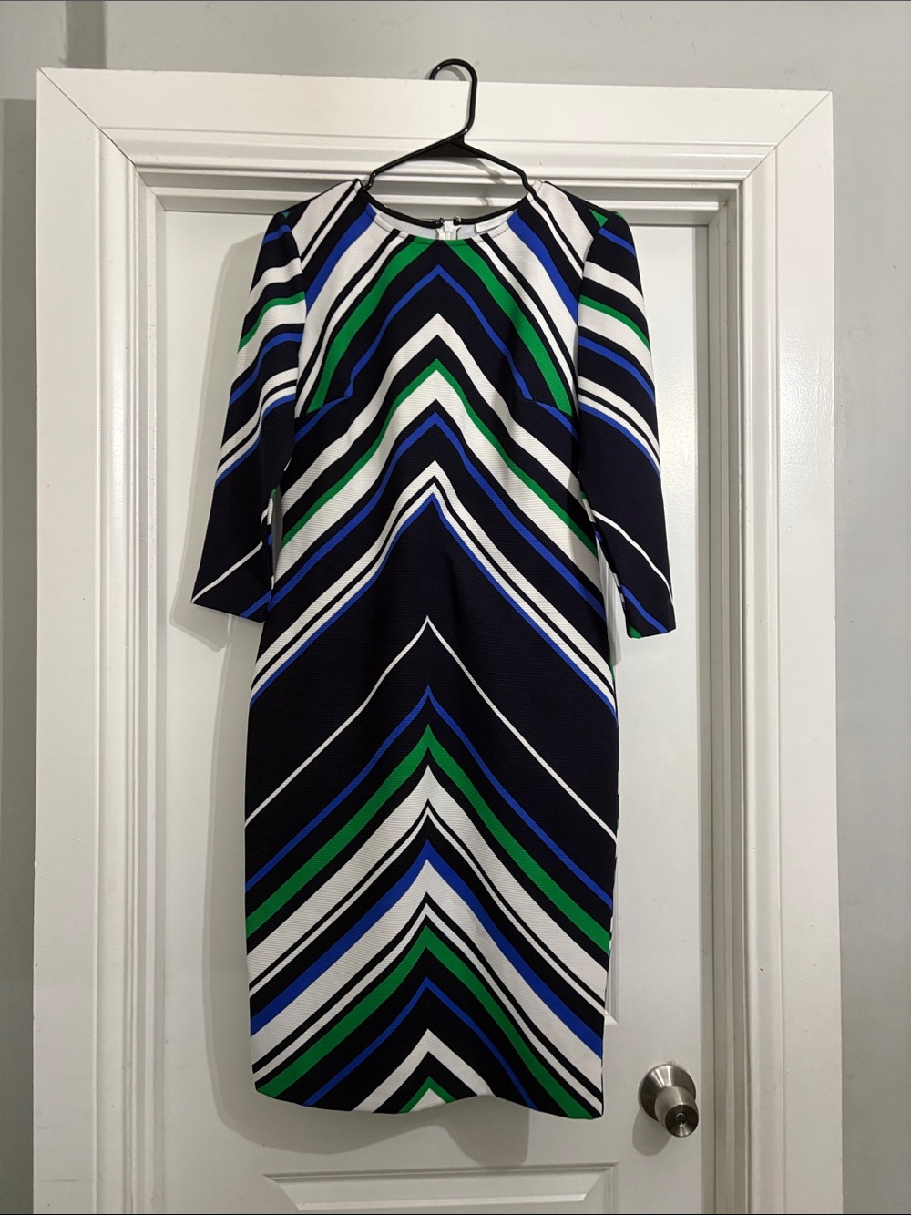 New York & Company Navy, Green & White Chevron Midi Dress